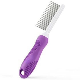 Pet Comb with Long & Short Stainless Steel Teeth for Removing Matted Fur; Knots & Tangles â€šÃ„Ã¬ Detangler Tool Accessories for Safe & Gentle DIY Dog & C