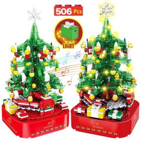 City Christmas Tree Rotating Music Box Building Blocks Friends Santa Claus LED Light Shining Xmas Bricks Toys For Children Girls