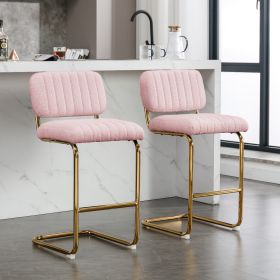 Mid-Century Modern Counter Height Bar Stools for Kitchen Set of 2, Armless Bar Chairs with Gold Metal Chrome Base for Dining Room, Upholstered Boucle