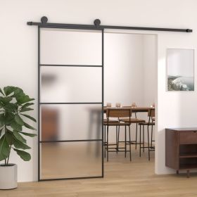 Sliding Door Frosted ESG Glass and Aluminum 35.4"x80.7" Black