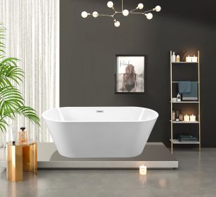 Acrylic Freestanding Bathtub-Acrylic Soaking Tubs, Oval Shape Freestanding Bathtubs With Chrome Overflow and Pop Up Drain