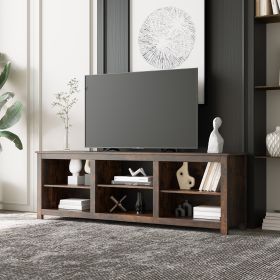 TV stand furniture with 6 storage compartments and 1 shelf cabinet; Walnut