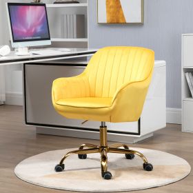 360Â¬âˆž Yellow Velvet Swivel Chair With High Back; Adjustable Working Chair With Golded Color Base