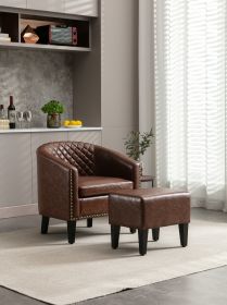 COOLMORE Accent Chair with Ottoman; Mid Century Modern Barrel Chair Upholstered Club Tub Round Arms Chair for Living Room