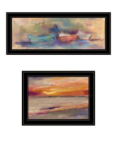 "Rowing in the Western Sky's" 2-Piece Vignette by Tracy Owen-Cullimore; Ready to Hang Framed Print; Black Frame