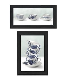 "Tea tower with Cups and Sauces Vignette is by Artisan House Fenway; Ready to Hang Framed Print; Black Frame