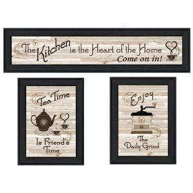 "Kitchen Friendship Collection III" 3-Piece Vignette By Artisan Trendy Decor; Ready to Hang Framed Print; Black Frame