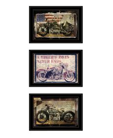 "Classical Motorcycle Collection" 3-Piece Vignette By Sophie 6; Ready to Hang Framed Print; Black Frame