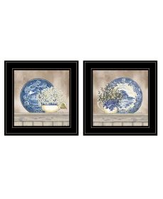 "The Farmhouse Blues Collection" 2-Piece Vignette By Linda Spivey; Ready to Hang Framed Print; Black Frame