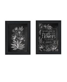 "Vintage Flowers in Bloom" 2-Piece Vignette by HOUSE FENWAY ; Ready to Hang Framed Print; Black Frame