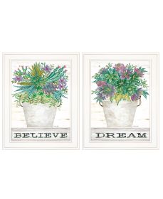 "Succulents-Dream & Believe" 2-Piece Vignette by Cindy Jacobs; Ready to Hang Framed Print; White Frame