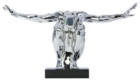 Saluting Man Resin Sculpture, Large, Chrome, Small - Size 12.5" x 17" x 8"