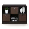 Basic 6 Cube Storage Organizer Bookcase Storage with Bins, Brown & Black