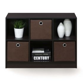 Basic 6 Cube Storage Organizer Bookcase Storage with Bins, Brown & Black