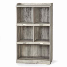 Modern Farmhouse 5-Cube Organizer Bookcase with Name Plates, Rustic Gray Finish