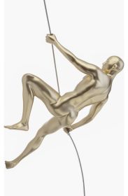 Metallic Wall Sculpture Climbing 8" Man OR Woman, Gold Man