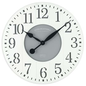 Indoor Round 23.5" White and Gray Arabic Wainscot Farmhouse Analog Wall Clock