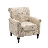 Mid-Century Modern Accent Chair; Linen Armchair w/Tufted Back/Wood Legs; Upholstered Lounge Arm Chair Single Sofa for Living Room Bedroom; Beige