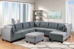 Living Room Furniture Tufted Corner Wedge Grey Linen Like Fabric 1pc Cushion Nail heads Wedge Sofa Wooden Legs