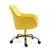 360Â¬âˆž Yellow Velvet Swivel Chair With High Back; Adjustable Working Chair With Golded Color Base