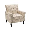 Mid-Century Modern Accent Chair; Linen Armchair w/Tufted Back/Wood Legs; Upholstered Lounge Arm Chair Single Sofa for Living Room Bedroom; Beige