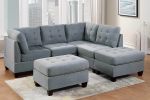 Living Room Furniture Tufted Corner Wedge Grey Linen Like Fabric 1pc Cushion Nail heads Wedge Sofa Wooden Legs