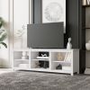 TV stand furniture with 6 storage compartments and 1 shelf cabinet; White