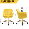 360Â¬âˆž Yellow Velvet Swivel Chair With High Back; Adjustable Working Chair With Golded Color Base