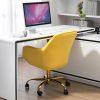 360Â¬âˆž Yellow Velvet Swivel Chair With High Back; Adjustable Working Chair With Golded Color Base