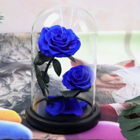 Two Or Three Roses Glass Cover Gift Box (Option: Sapphire Blue 2 Flowers)