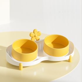 Pet Bowl Cat Food Basin Cervical Spine Protection (Option: Ceramic Double Bowl-Bright Yellow)