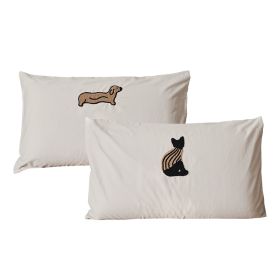 Milk Coffee Colored Plush Pure Cotton Three-dimensional Embroidery Pillowcase (Option: Milk coffee cat and dog-48cmX74cm)