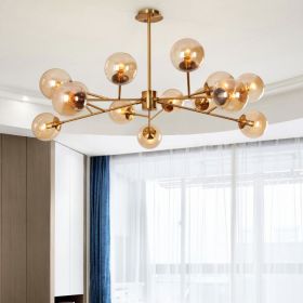 Study Bedroom Living Room Hotel LED Household Glass Chandelier (Option: Gold amber-15headsWarm light)