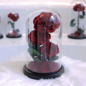 Two Or Three Roses Glass Cover Gift Box (Option: Wine Red 3 Flowers)