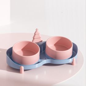 Pet Bowl Cat Food Basin Cervical Spine Protection (Option: Ceramic Double Bowl-Apricotpeach Pink)