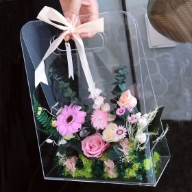 Preserved Fresh Flower Portable Flower Basket Acrylic Box (Color: Pink)