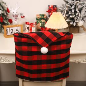 Women's Fashion Simple Checked Cloth Chair Cover With Fur Ball (Option: Red And Black Plaid)