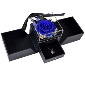 Preserved Flower Acrylic Cover Necklace Ring Earring Jewelry Box (Option: Sapphire Blue Flower)