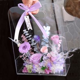 Preserved Fresh Flower Portable Flower Basket Acrylic Box (Color: Purple)