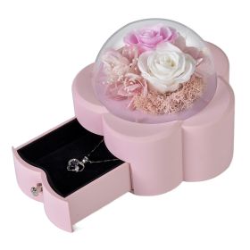 Household Eternal Flowers Necklace Ring Jewelry Box (Option: Pink And White)