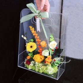 Preserved Fresh Flower Portable Flower Basket Acrylic Box (Color: Yellow)