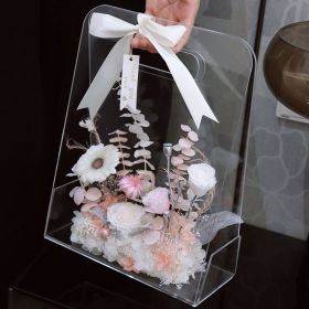 Preserved Fresh Flower Portable Flower Basket Acrylic Box (Color: White)