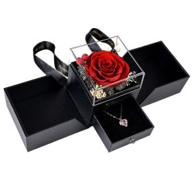 Preserved Flower Acrylic Cover Necklace Ring Earring Jewelry Box (Option: Red Flower)