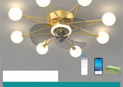 Nordic Ceiling Fan Lights Living Room Dining Room Full Of Stars (Option: Gold-A2 Milky white balls)