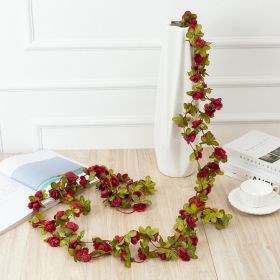 1pc 98.43inch/8.2ft Rose Artificial Flowers; Artificial Flower Christmas Garland; Fake Rose Vine For Wedding Home Room Decoration Spring Autumn Garden (Quantity: 1pc, Color: Wine red)