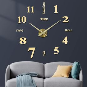 3 in 1 3D Frameless DIY Wall Clock Home Living Room Creative Wall Clock Acrylic Diy European Wall Stickers Decorative Wall Clock Watch Living Room Bed (Color: Gold, size: S)