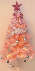 Mini Christmas Tree Flocking Tree Desktop With Light Set (Set: pink-90cm)