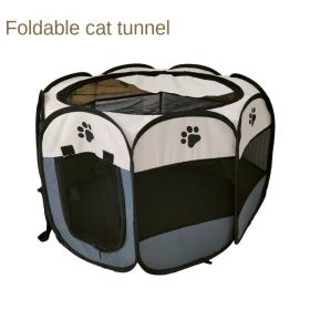 Oxford cloth folding pet tent cat kennel dog kennel cat delivery room indoor pet fence octagonal pet fence (Color: M gray, size: 74*74*43)