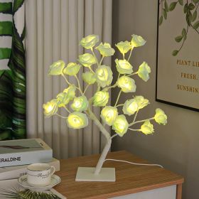 Best-selling Detachable Plastic Base USB Switch LED Simulation Rose Tree Lamp Home Decoration Night Light (Color: white base green rose)