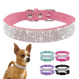 Dog Collar Crystal Glitter Rhinestone Pet Collars Zinc Alloy Buckle Collar For Small Medium Dogs Cats Chihuahua Pug Dog Collar (Color: light blue, size: S)